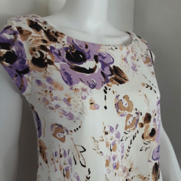 K STUDIO COTTON CAP SLEEVE PURPLE FLORAL SHIFT DRESS SZ 8 - Picture 3 of 9